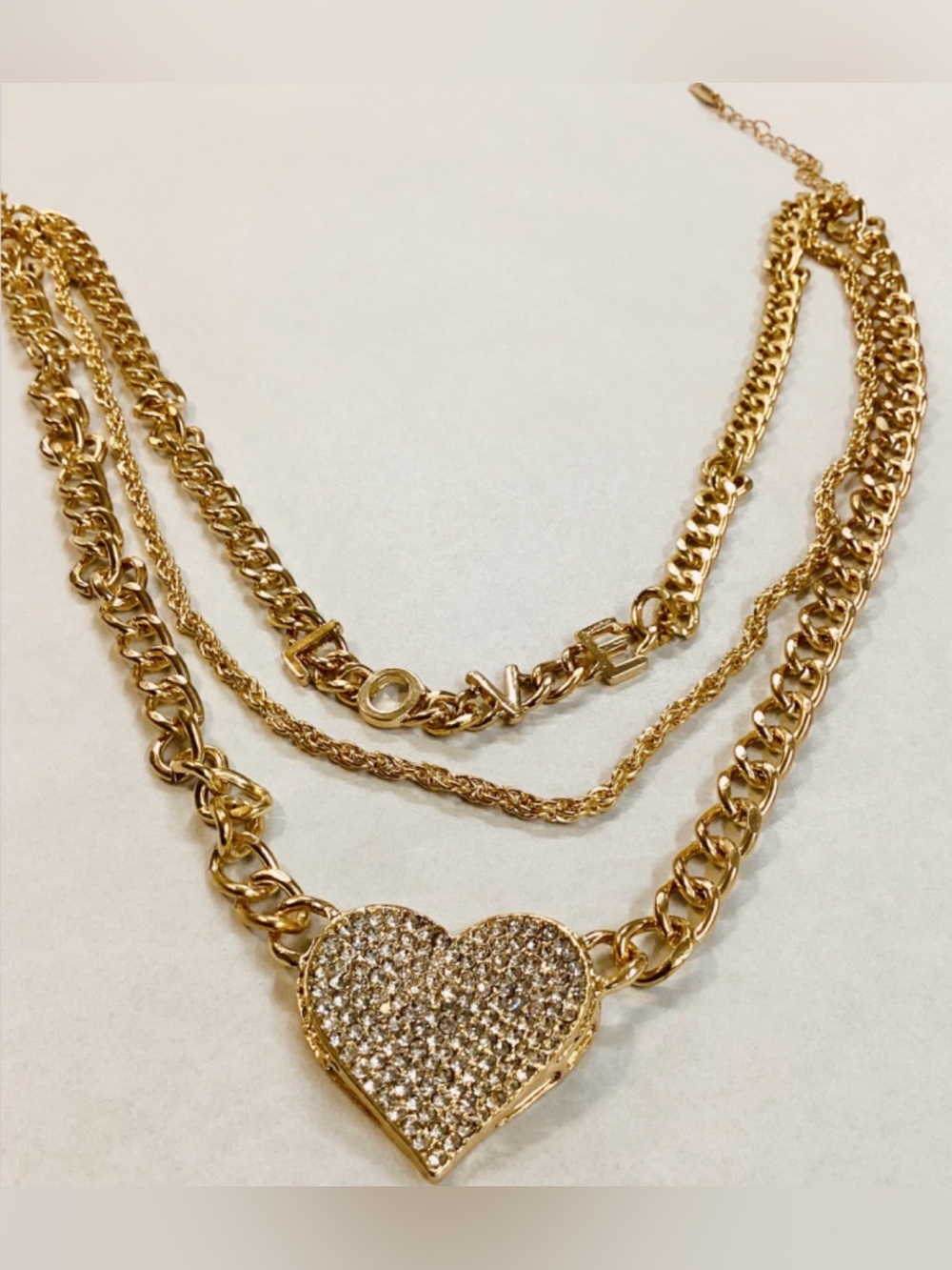 Kensie Gold-Tone Layered Necklace with Pave Crystal Heart & “LOVE” logo 🥹 ✨